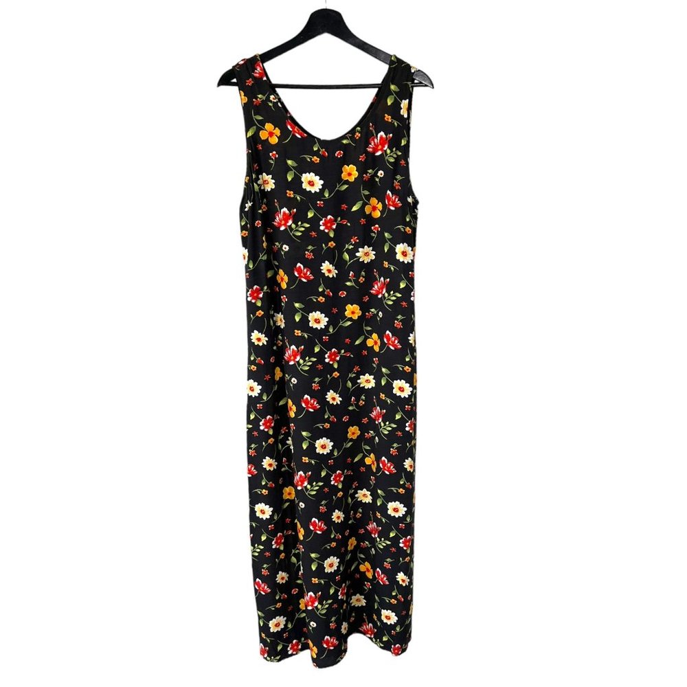 Vintage 90s Black Multicolor Floral Print Sleeveless Full Length Dress XL